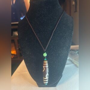 Brown & Tan DZI Agate Pendant Necklace with Accent Beads